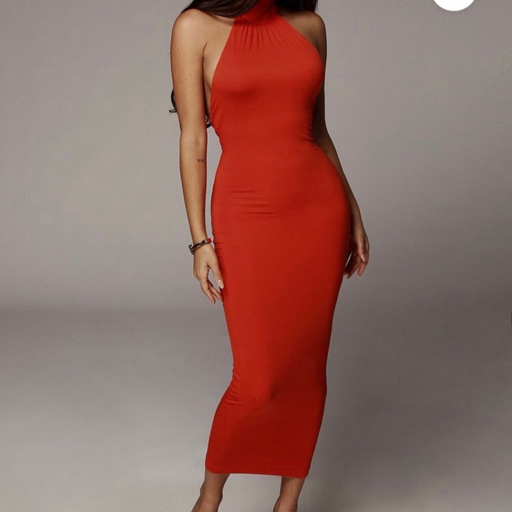 Orange Nela Mock Neck Basix Dress